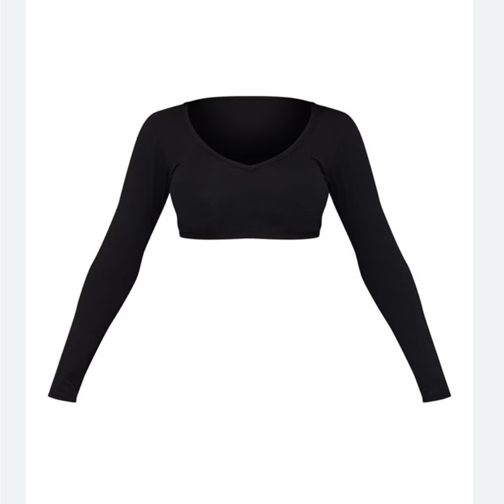 Meshki Black Long Sleeve V Neck Crop Top Size S